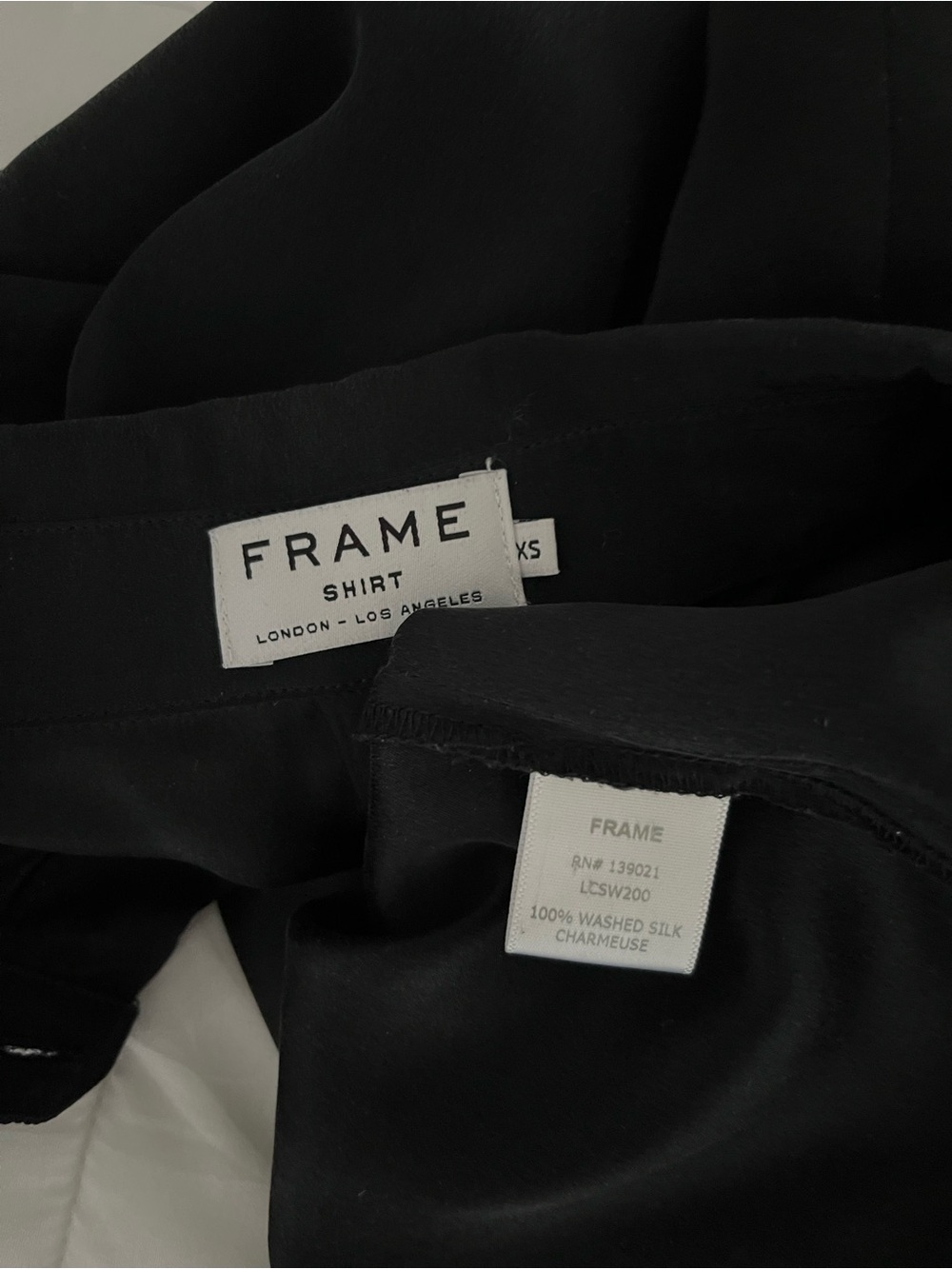Frame Matte Black 100% Silk Charmeuse Button Down Collared Shirt XS - Picture 6 of 7
